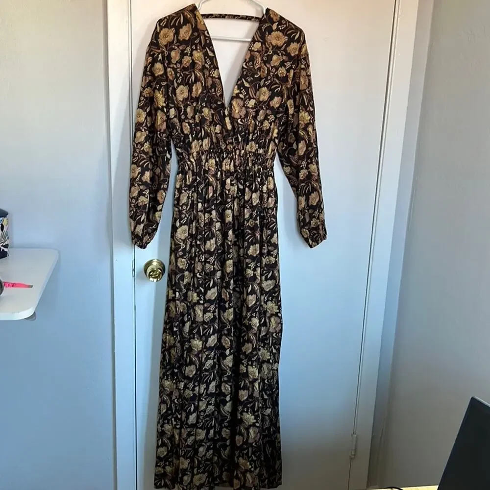 Matteau Puff Sleeve Open Back Orange Floral Maxi Dress - Picture 10 of 13